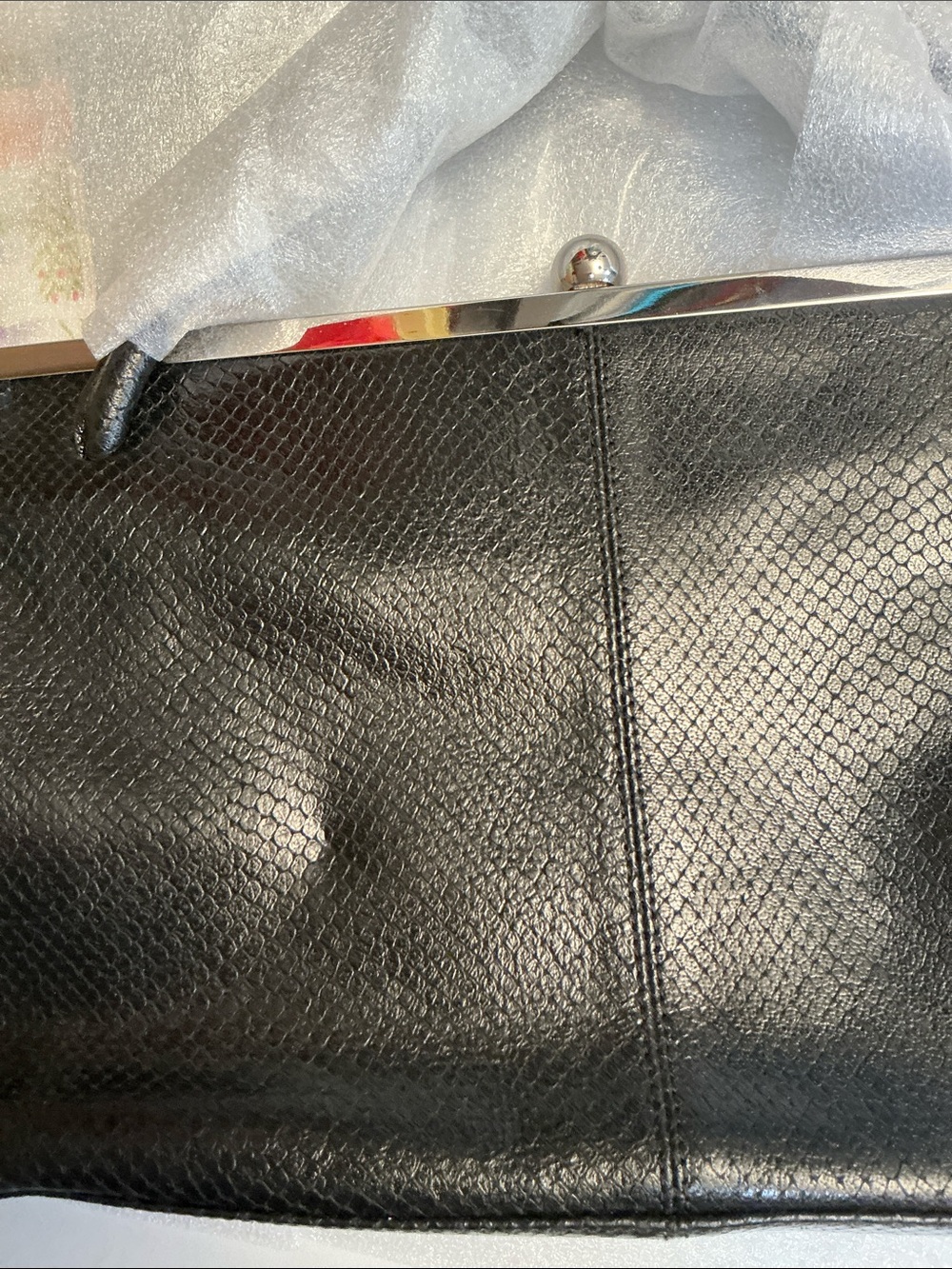 2404 -BANANA REPUBLIC Black Snakeskin Embossed Leather Framed Satchel Bag - Vint - Picture 14 of 16